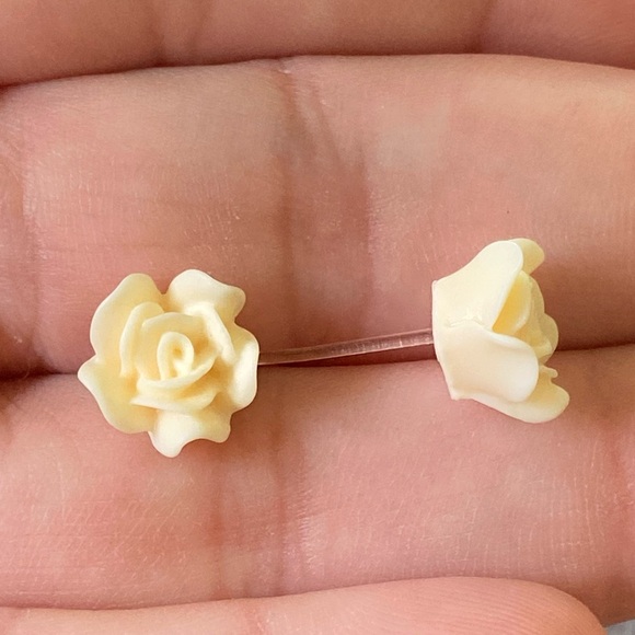 Yellow Rose Flower Hypoallergenic Stud Earrings - Picture 2 of 2